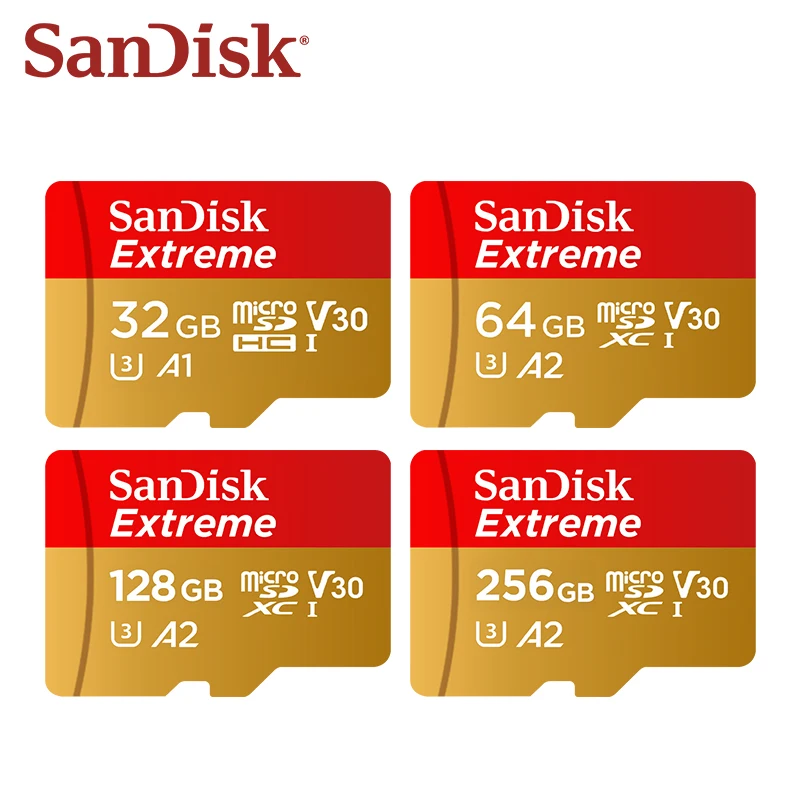 Original SanDisk Extreme MicroSDHC 32GB A1 C10 MicroSDXC 64GB 128GB 256GB A2 V30 Memory Card TF Card Micro SD Card For Drone