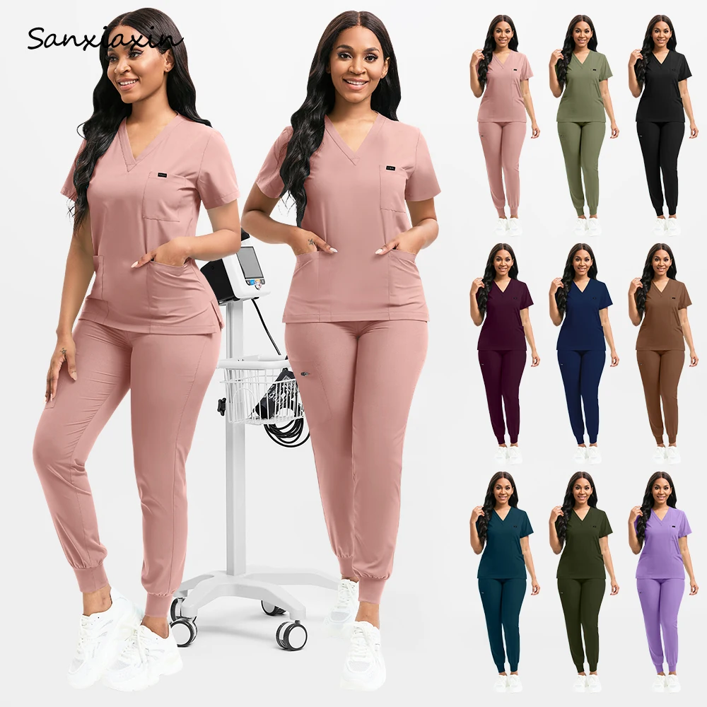 유니섹스 간호사 유니폼 여성 의료복 남성 여성 간호 의류 간호사 스크럽 탑 바지 세트 의사 의상 치과 의사 작업복