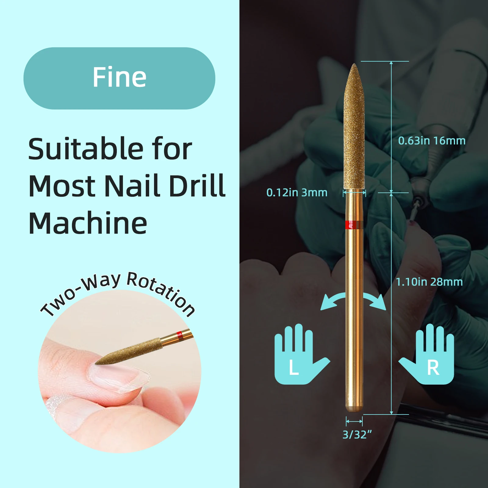HYTOOS 3 มม.ขนาดใหญ่ Barrel กรวย Cuticle ทําความสะอาดเล็บเจาะบิต, ไทเทเนียมรัสเซียเพชรเล็บ Bits Dead Skin อุปกรณ์ทําความสะอาดเล็บ