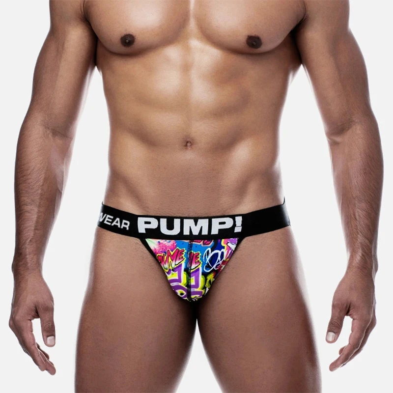 1PC Men's Graffiti Print Thong Underwear Low-Waisted Cool Breathable Jockstrap Panties Comfortable Underwear Briefs