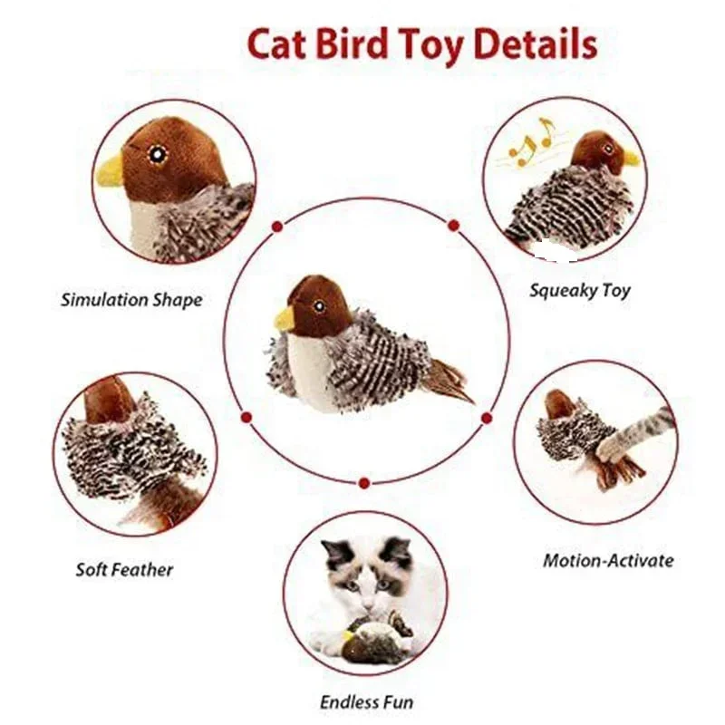 Interactive Chirping Bird Cat Toy Pet Simulation Bird Touch Voice Doll Interactive Cat Rechargeable Lifelike Bird Plush Toy