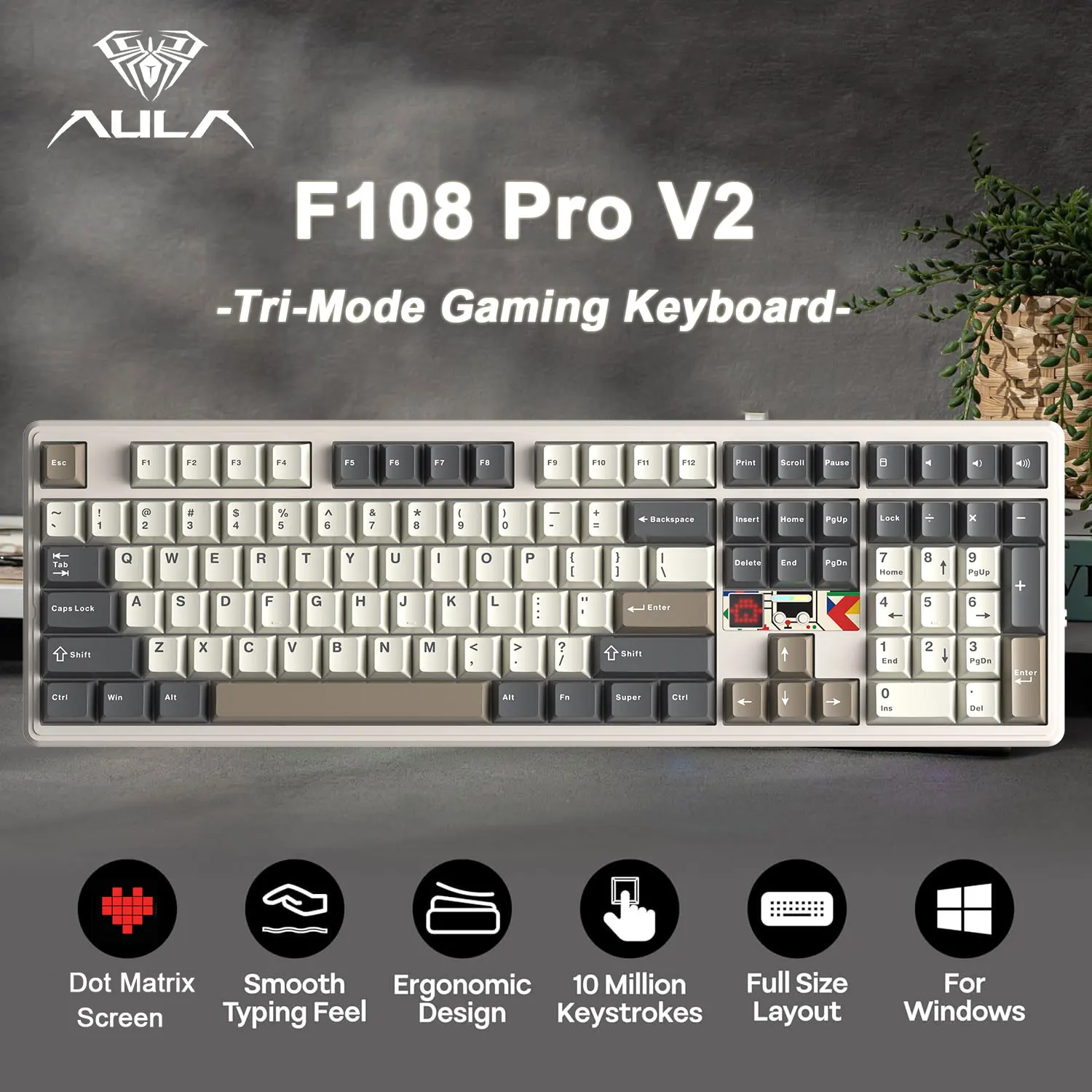 AULA F108 Pro V2 100% Layout Mechanical Keyboard Tri-Mode RGB Backlight Hot-swap Gaming Keyboard for Esports PC Computer Gamers