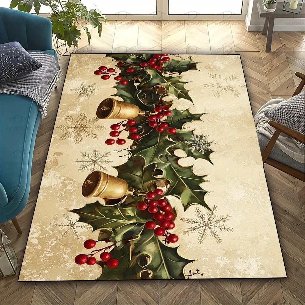 1pc Oak Fruit Bell Pattern Area Rug, Machine Washable, Ideal Christmas Home Decor, Perfect for Living Room Kitchen Dining Room