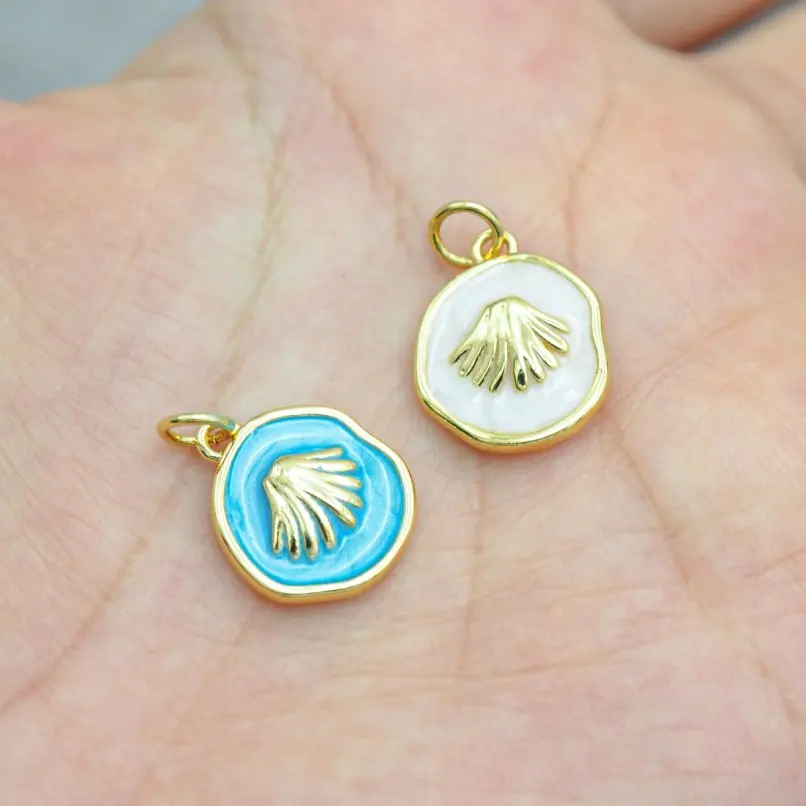 

5Pcs Irregular Free Form Nautical Shell Shape Charms Copper Gold Color Enamel Approx 12.8x18.8mm Jewelry Special Gift For Women