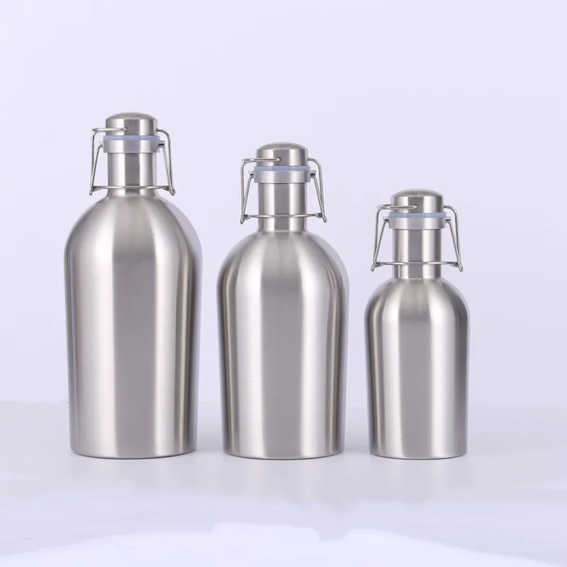 32OZ/64OZ Stainless Steel Homebrew Beer Growler Portable  Barrel Secure Swing Top Lid Craft Bottle