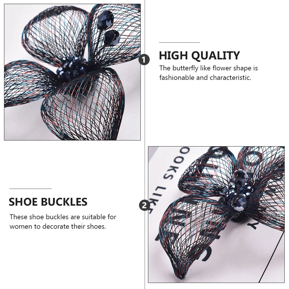 1Pair Metal Shoe Buckles Butterfly Flower Design High Heels Accessories Shoes Decorations Reusable Copper Wire