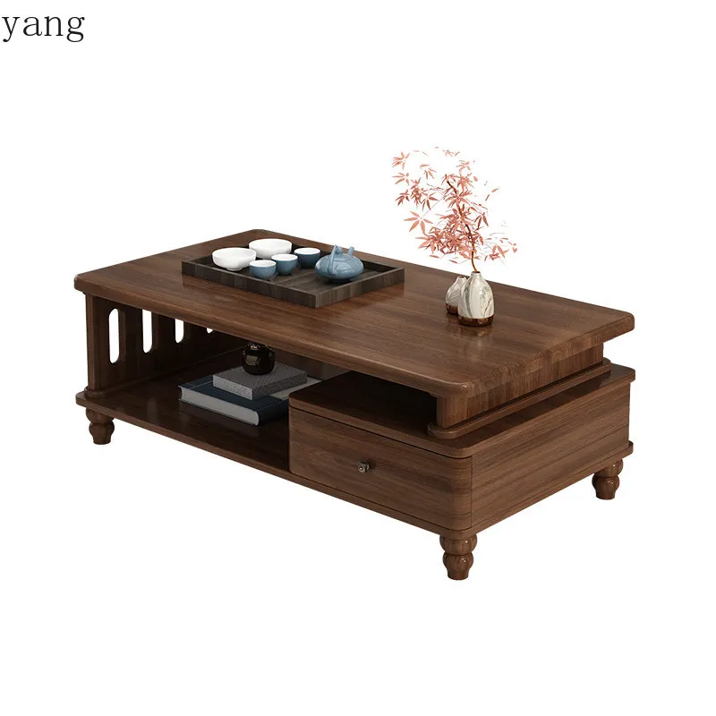 LH simple all-solid wood coffee table living room home TV cabinet combination with drawer