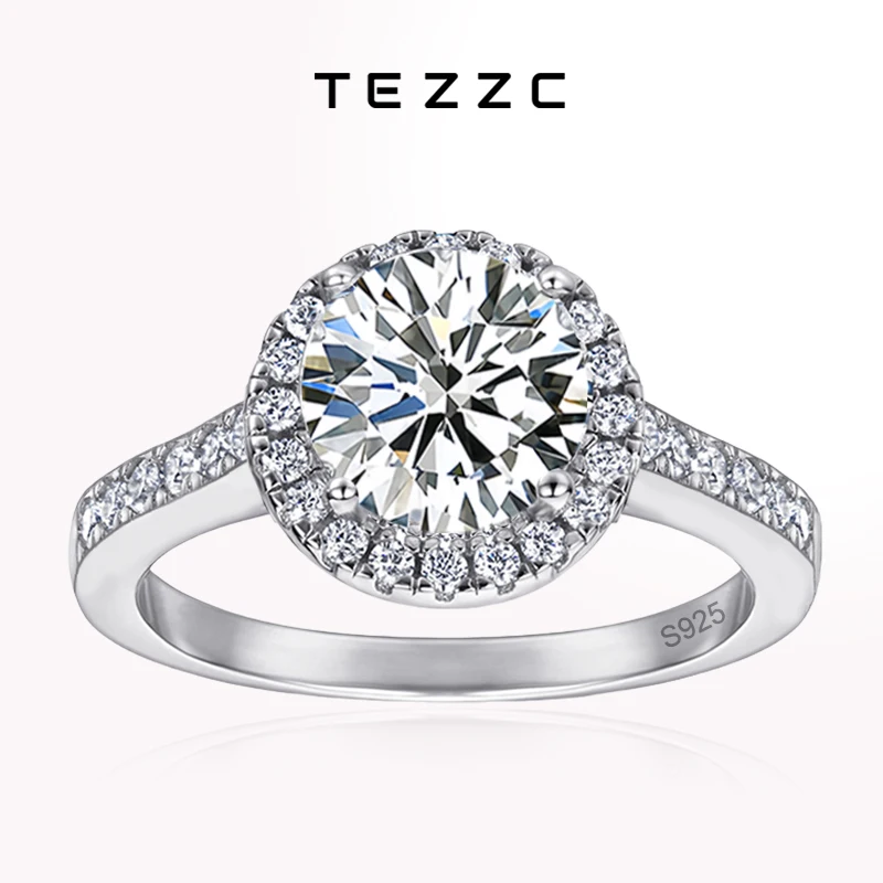 

Tezzc 2ct Moissanite Halo Engagement Ring For Women S925 Sterling Silver Wedding Rings With certificate Fine Jewelry Wholesale
