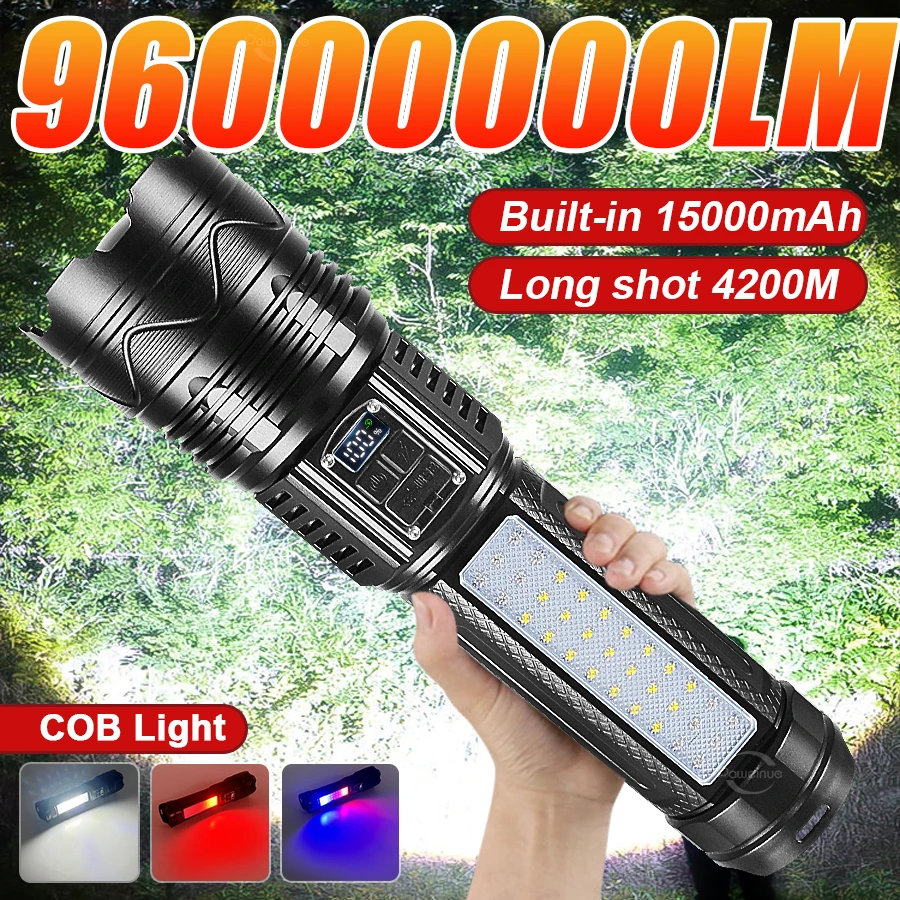 

Суперяркие светодиодные фонари 96000000LM, многофункциональные перезаряжаемые портативные COB-фонарики для кемпинга, рыбалки, с зумом, ручные фонари
