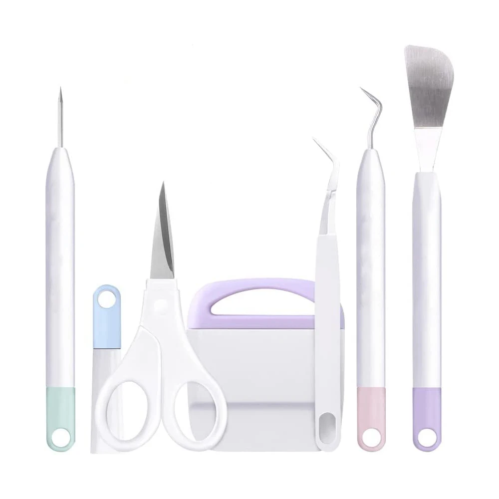 カードストッククラフトベーシックツールキット、クラフトビニールピンディングセット、カメオレター、カットマシンアクセサリー用DIYツール、バンドル、6個