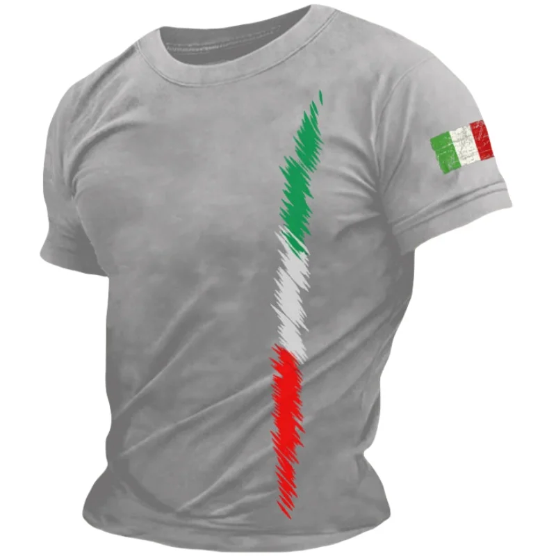 Summer Casual Italy Flag Print Men\'s T-shirts Polyester O-Neck Short Sleeve Pure Color Tee Shirt Breathable Top Men Clothing 3XL