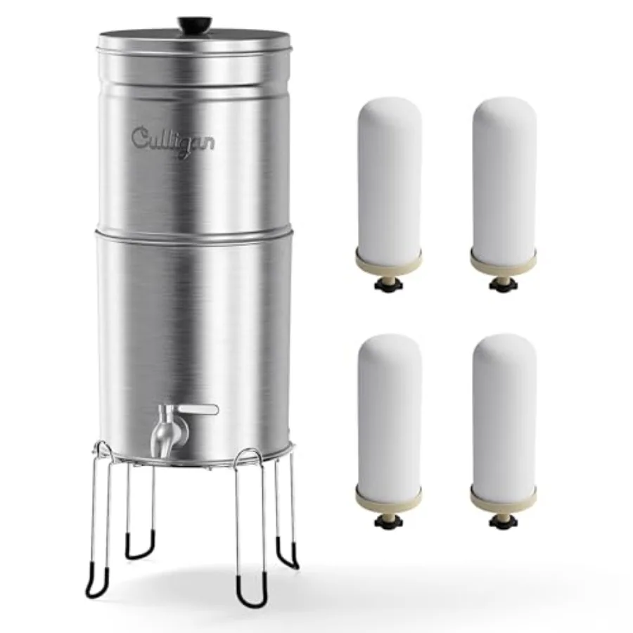 MaxClear 2.25 Gallon Gravity Water Filter System Brushed Stainless-Steel Countertop Water Filter NSF/ANSI Certified to Reduce M