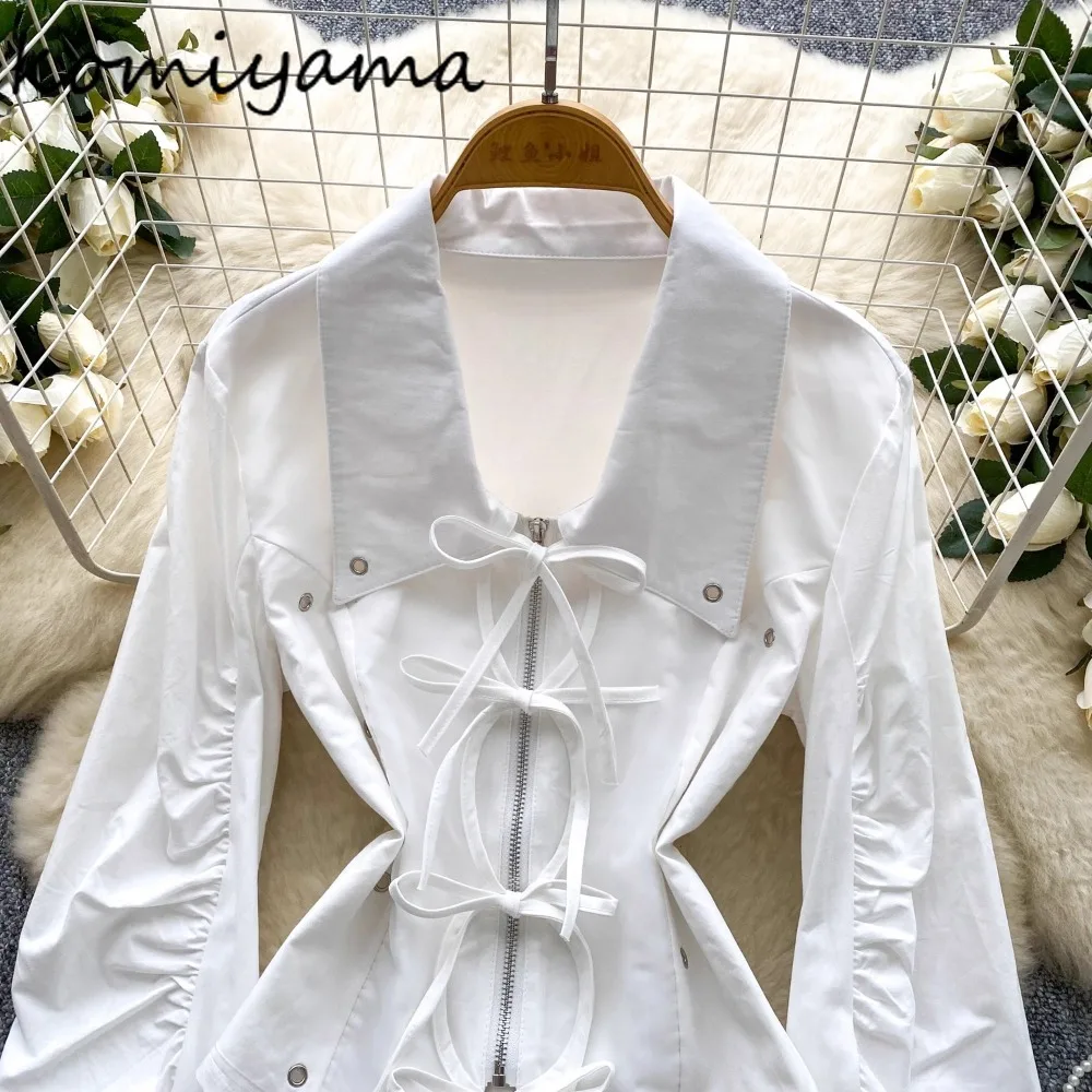 

Bow Lace-up 2025 Shirts Blouses Laple Neck Ropa Mujer Autumn New Blusas Tunic Camisas Woman Clothing