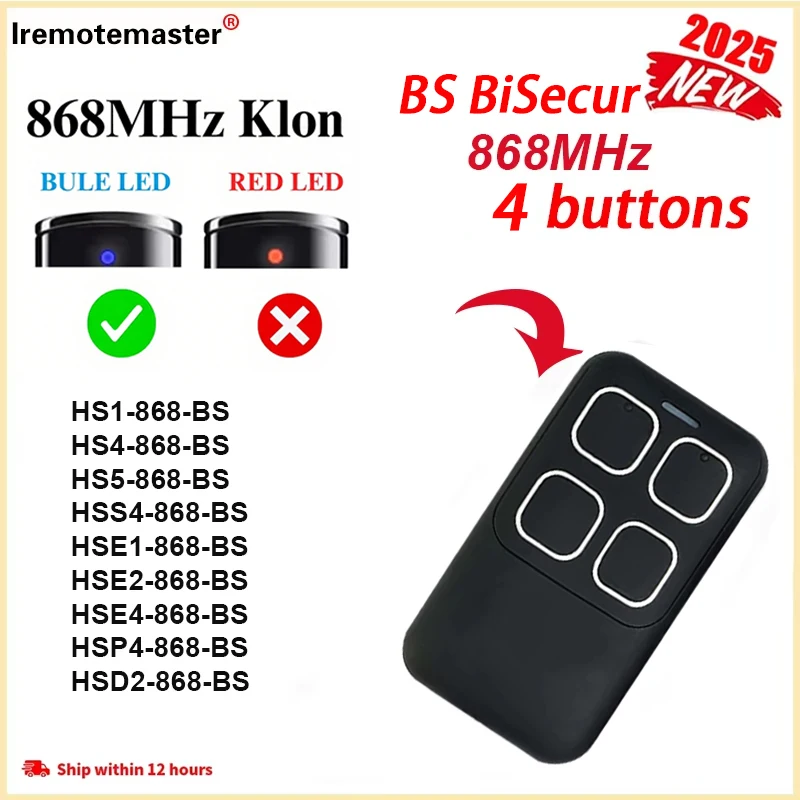 

2025 New For BS Bisecur 868 Compatible with HSE2 HSE4 868.8MHz BS Garage Door Remote Control BS Series Gate Openers Transmitter