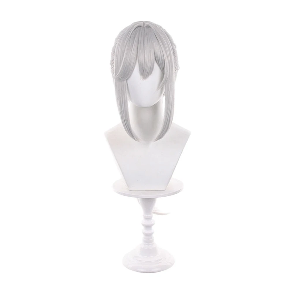 

Silver Gray Long Ponytail Cosplay Wig with Bangs Heat Resistant Synthetic Hair for Anime Party Halloween Unisex Style