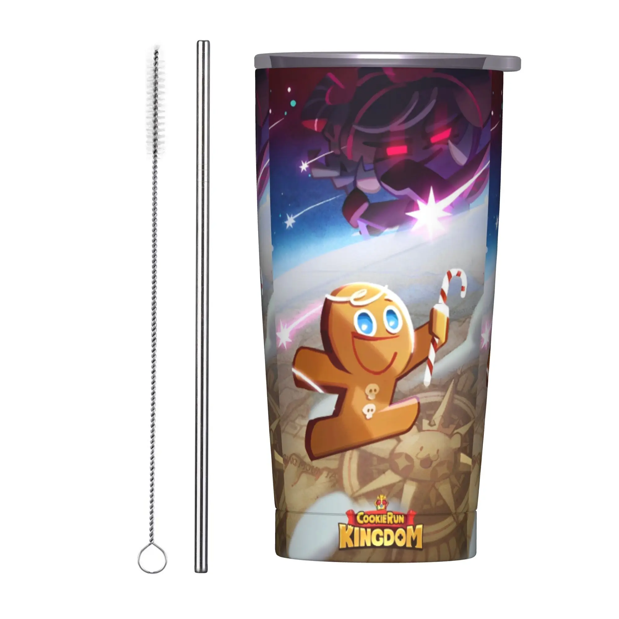 Cookies Run Kingdoms Insulated Tumbler with Straws Lid  Vacuum Thermal Mug Double Wall Car Bottle Cup, 20oz