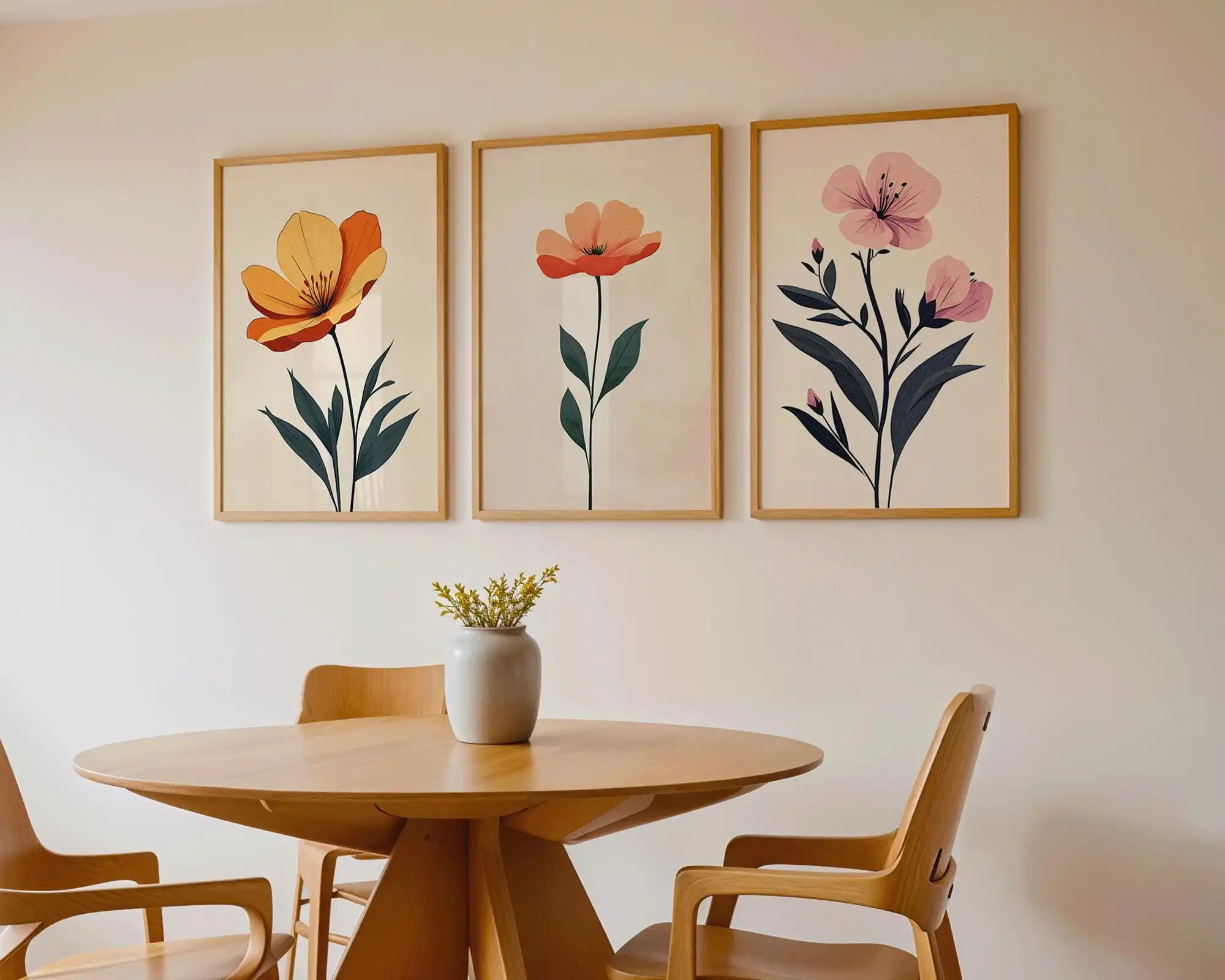 Minimalistisches Blumen-Wandkunst-Set, Boho Terrakotta-Rosa Einzelblumen Botanische Leinwanddrucke, Skandinavische Heimdekoration Perfekte Geschenke