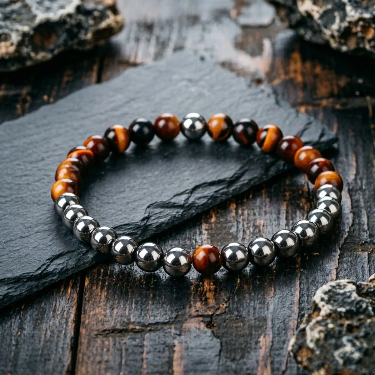 Beaded Bracelet for Men Black Gallstone Yellow Tiger Eye Crystal Stone Handmade Fashion Jewelry Gift