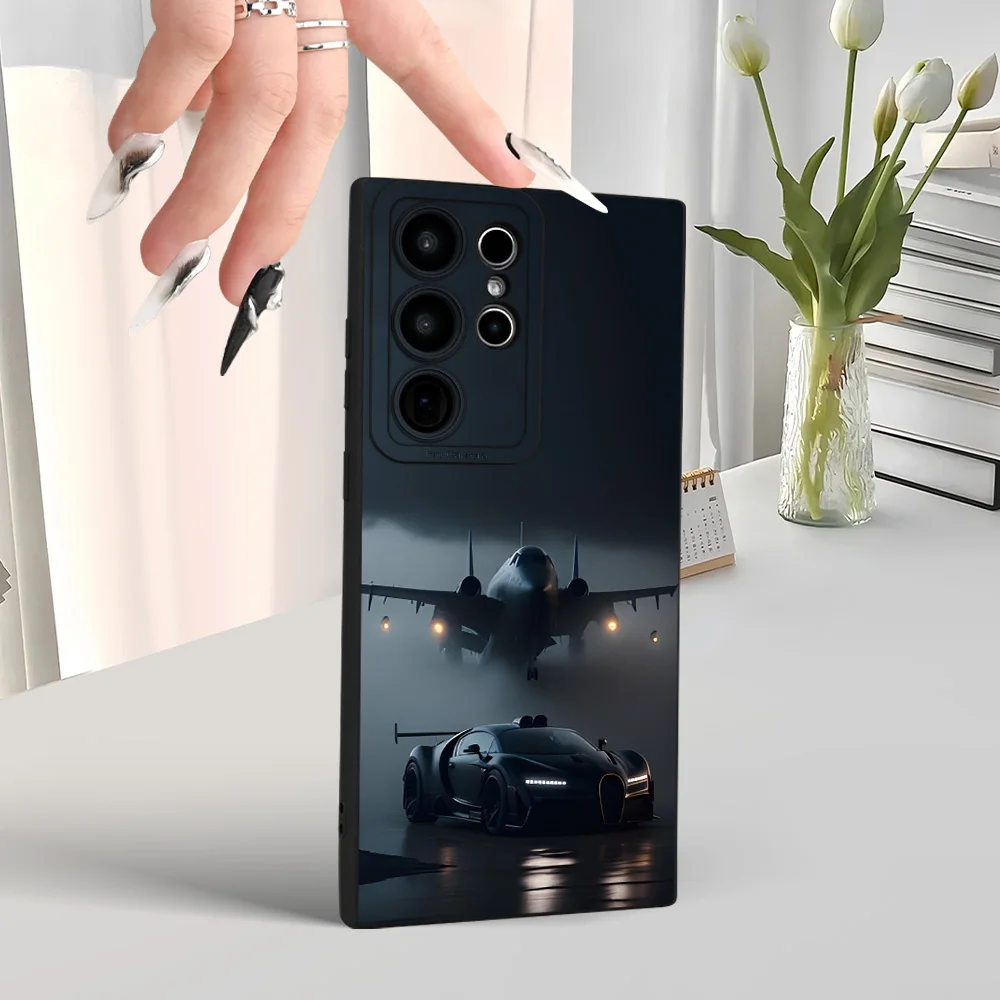 Minimalistische zwarte futuristische sportwagen vliegtuig patroon zachte hoes telefoonhoes voor iPhone 17 16 15 14 13 12 11 pro max plus