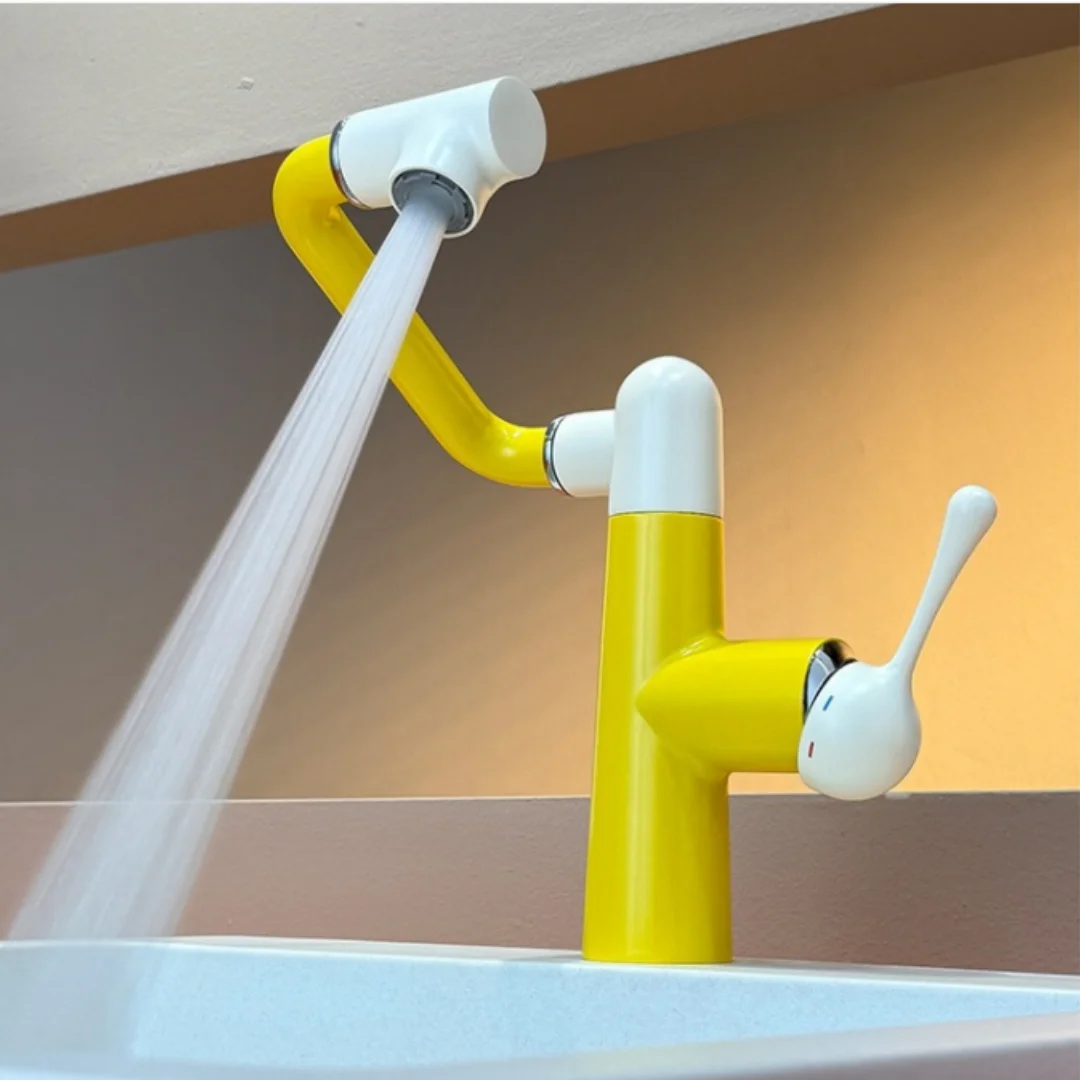 Red Pull Out Bathroom Faucet Yellow Basin Faucet Hot Cold Grey Sink Faucet Brass Faucet White Lavatory Faucet Sink Water Crane