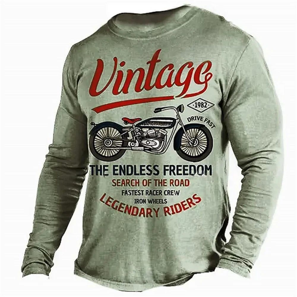 

Vintage Motorbike Men's T-Shirt Spring Autumn Fashion Print Long Sleeve O-Neck Lightweight Tees Streetwear Men's Clothing Tops