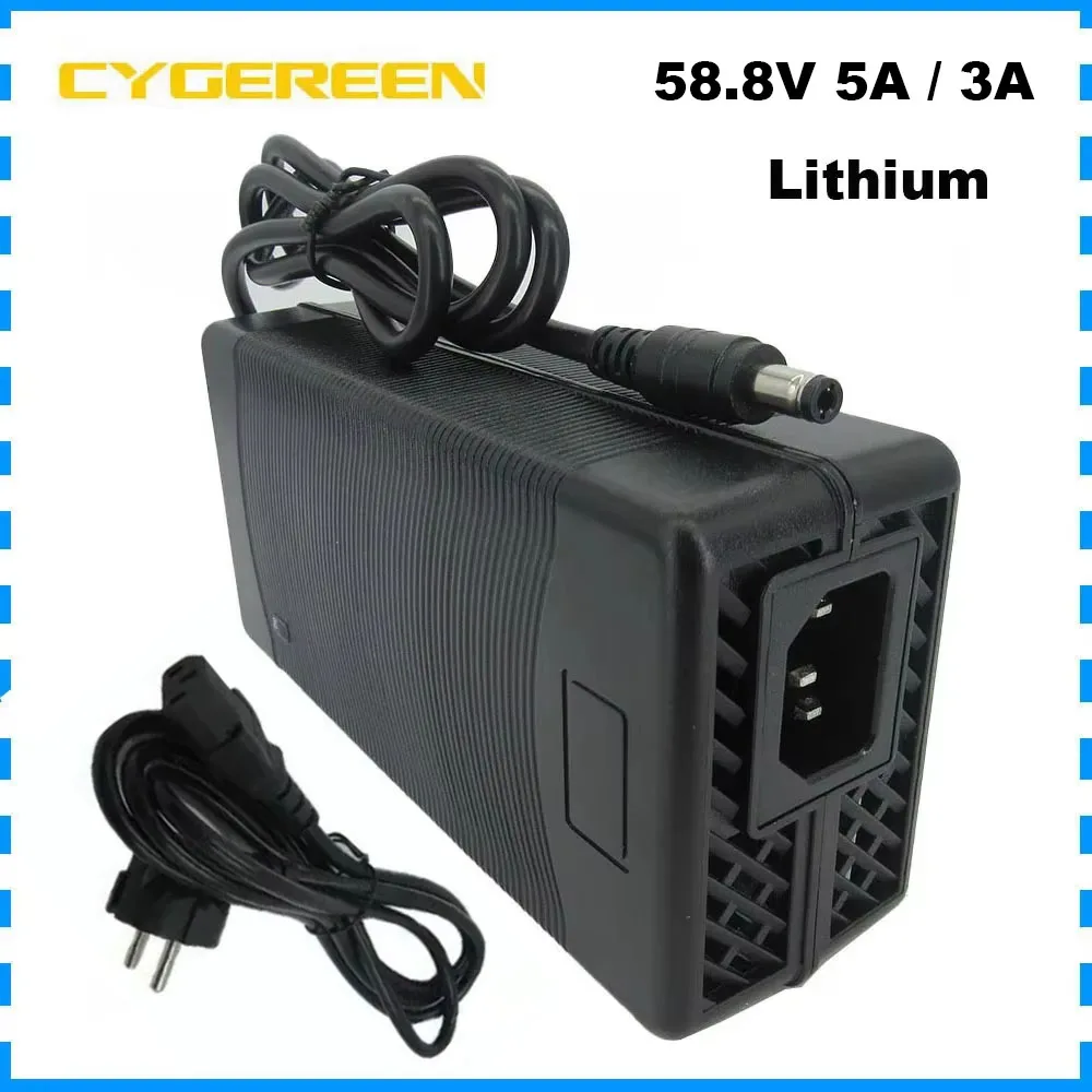 

52V 5A 3A Li ion Fast Charger 58.8V For 14S 51.8V 20AH 30AH 18650 Lithium Battery Charger with fan DC 5.5*2.5MM 5.5*2.1MM