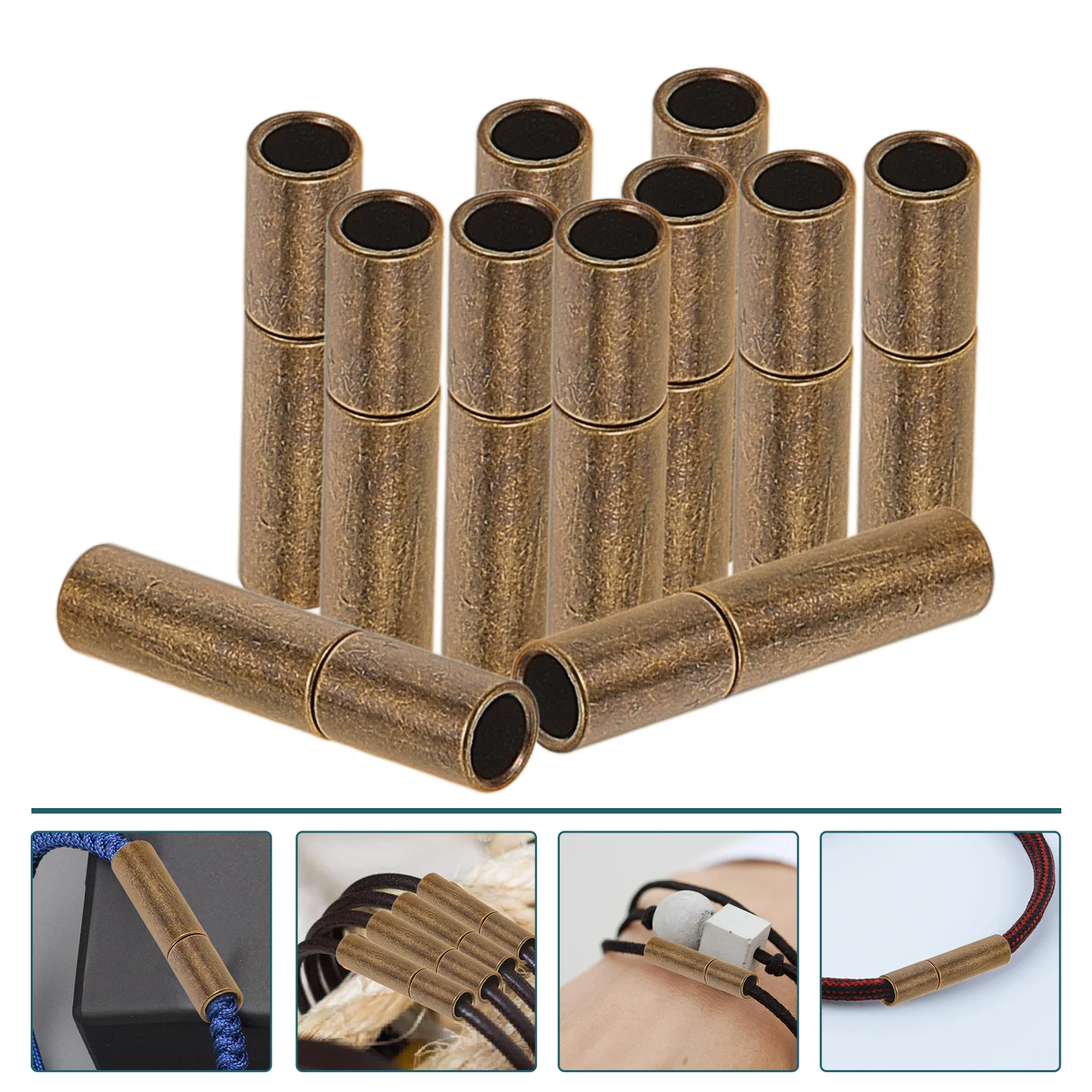 

20pcs Black Copper Rope End Cover Bracelet Cable Caps Vintage Column Shape Durable Material Multi Functional Jewelry Making