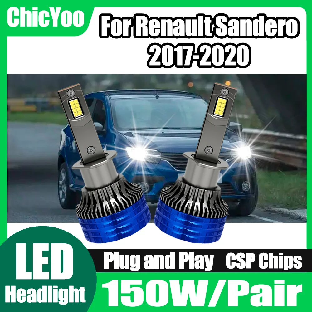 2X Lampu Depan LED H1 Dengan Kipas Turbo Tabung Tembaga Ganda Lampu Otomatis 6000K Putih Untuk Renault Sandero 2017 2018 2019 2020