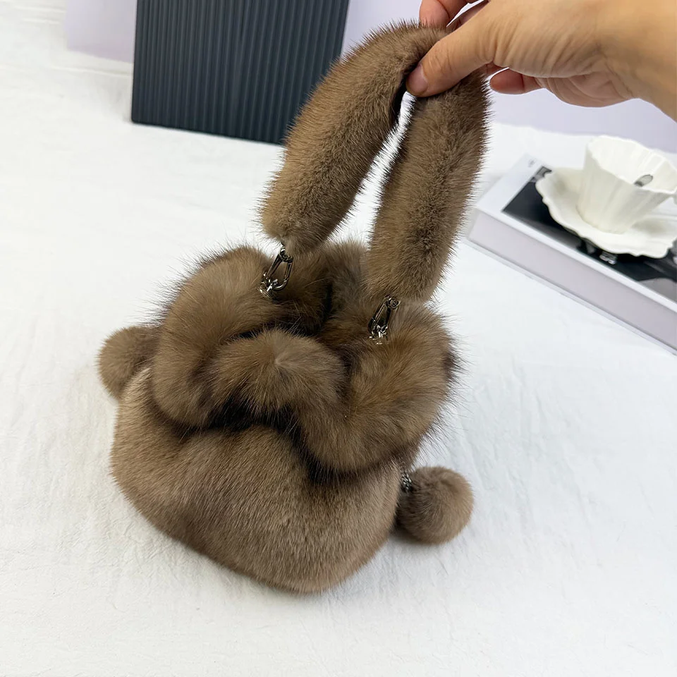 Luxury Mink Fur Tote Bag Women's Handbag Plush Furry Drawstring Bag Designer Women's Bag for Stylish Accessories Bucket Bags