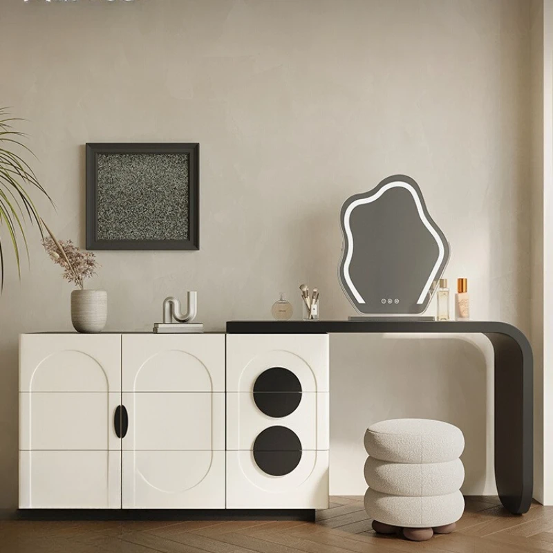 

Dressing Table Bucket Cabinet Integrated New Bedroom Bed End Makeup Table Black and White Solid Wood Dressing Table for Dress Up