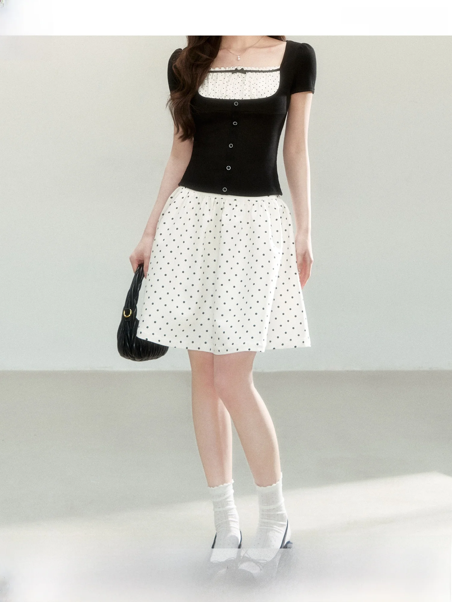 Classic Polka Dot A-Line  Skirt Versatile Summer New Arrival Women's mid Waist Other Material Other Process A-Line Skirt