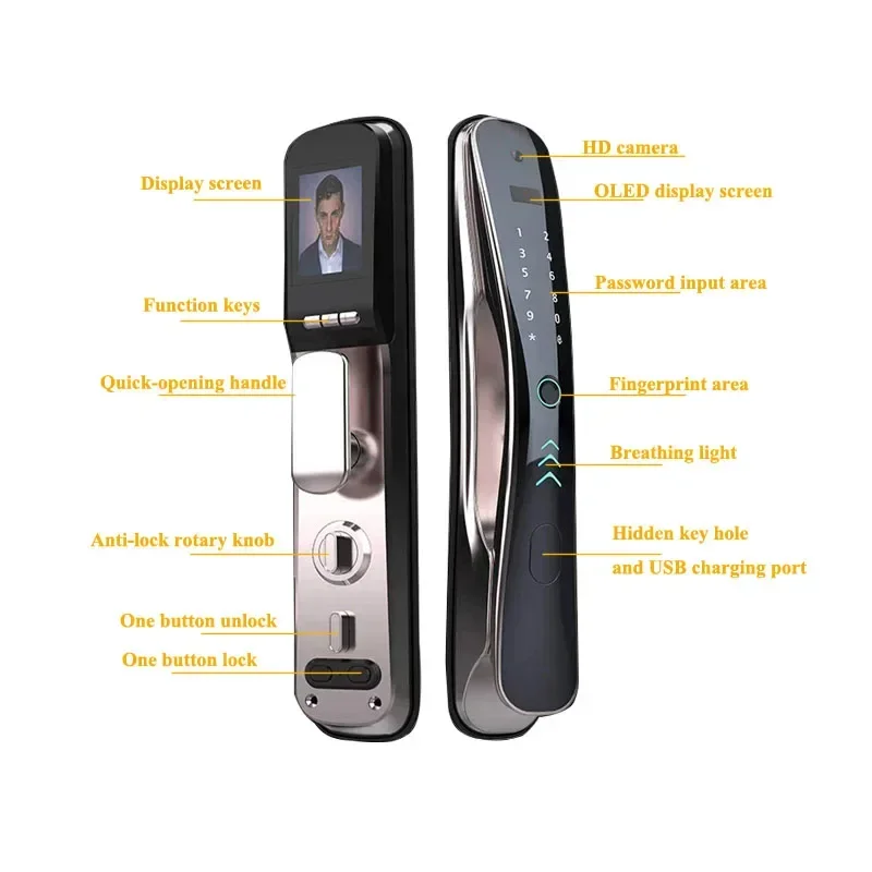 Serratura per porta intelligente completamente automatica con telecamera di sorveglianza