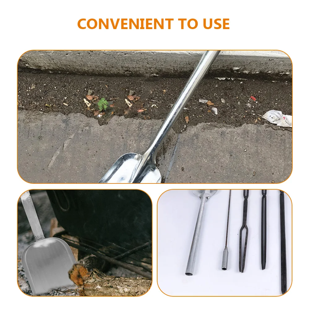 

Camping Soot Shovel Set Charcoal Tongs Stove Outdoor Iron Fire Pit Tools outside