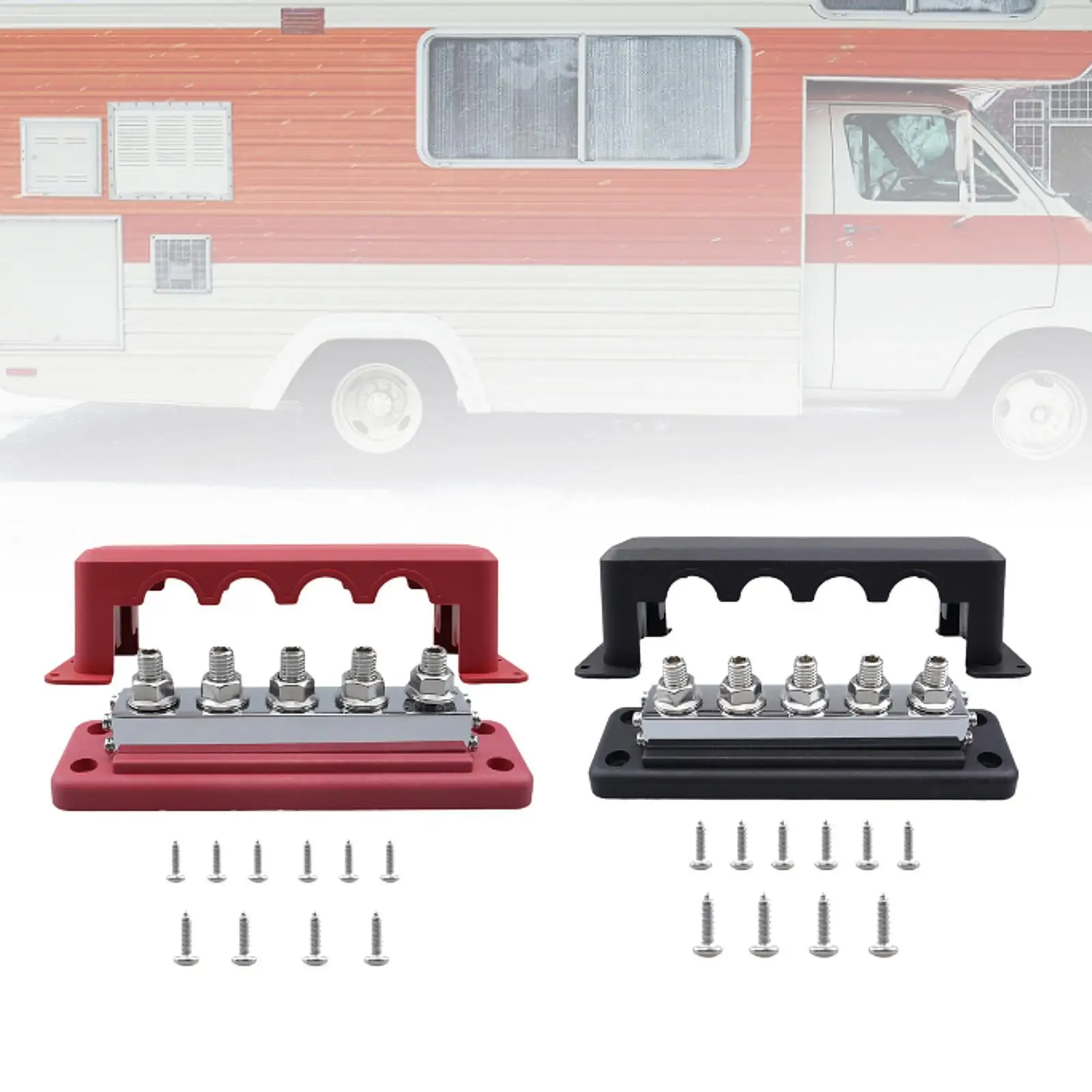 Marine Grade Power Distribution Block 600A 300V Busbar with 5 M10 Terminals for Car Truck RV Boat Electrical System
