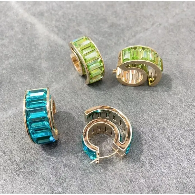 Gold Plated Open Hoop Earrings With Rectangle Crystal For Women Daily Wear Fashion Geometric Huggie Earrings