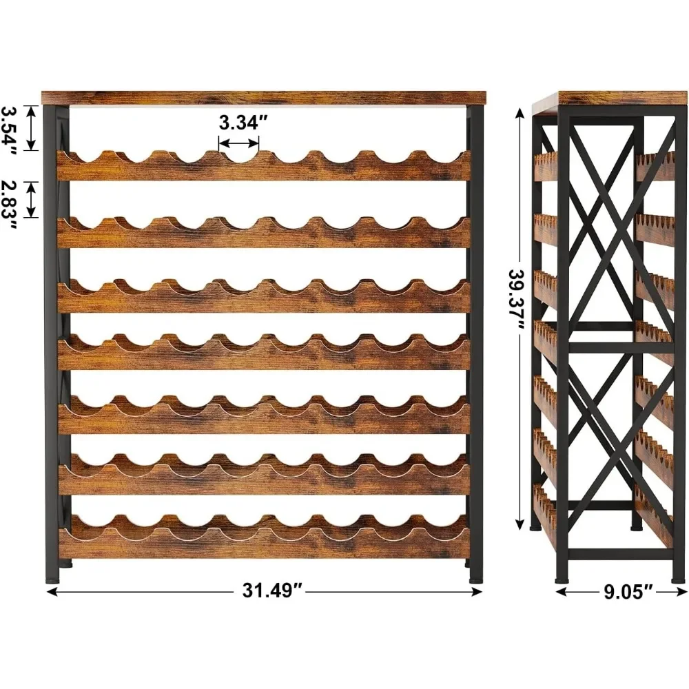 56-Bottle Freestanding Wine Rack, Wooden Wine Rack Storage Shelf, Stackable Wine Bottle Rack with Tabletop for Living Room