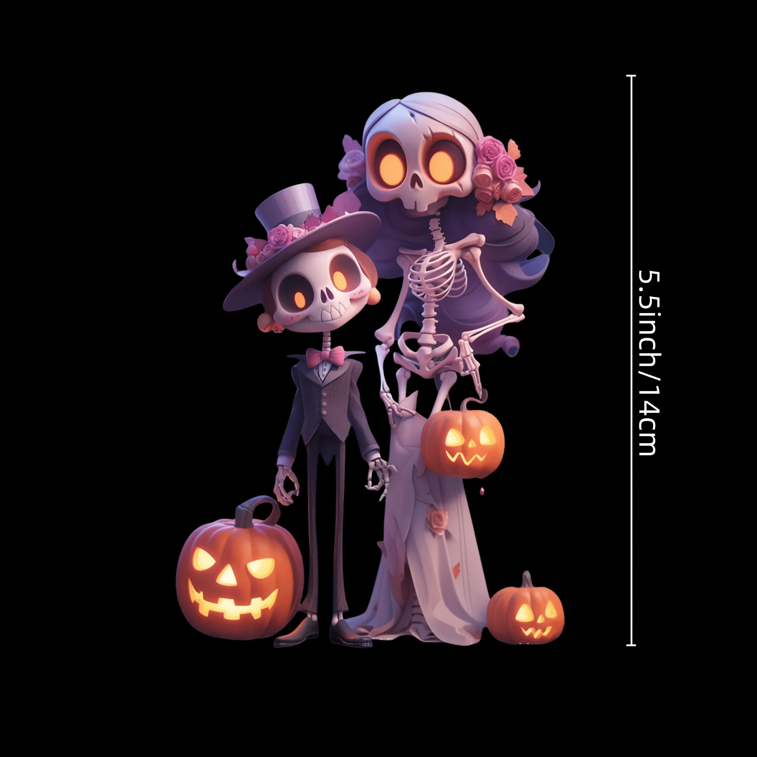 Cute Halloween Skull Couple Car Sticker,Bride Groom Jack-O'-Lantern Theme PVC Decal for Rearview Mirror,Window,Bumper,Laptop
