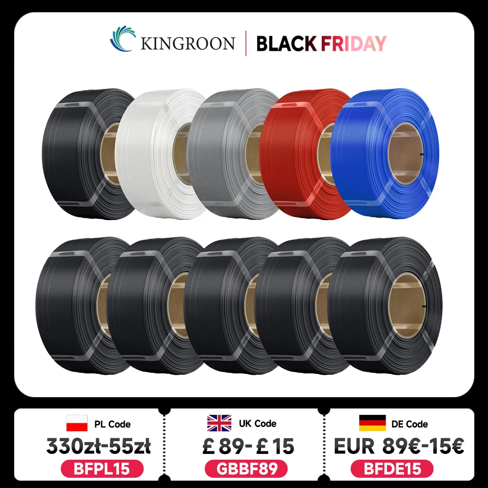 

KINGROON No-Spool PLA Filament 1.75mm 10KG (22LBS) , 3D Printer Material PLA Refill For Bambu or DIY Reusable Spools, 10 Rolls