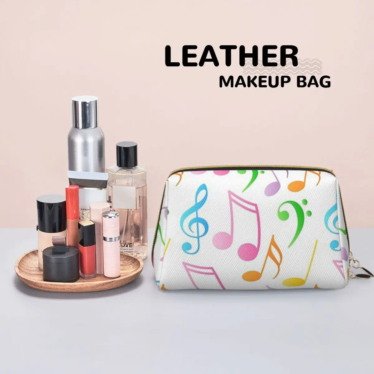Music Notation Musical Notes Women Cosmetic Bag Travel Makeup Organizer Pouch Toiletry Storage Dopp Kit Box