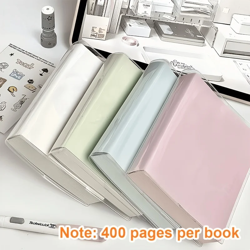 Macaron Thickened Notebook 400 Pages Large Capacity Transparent Plastic Cover Notebook Student Office Writing Journal