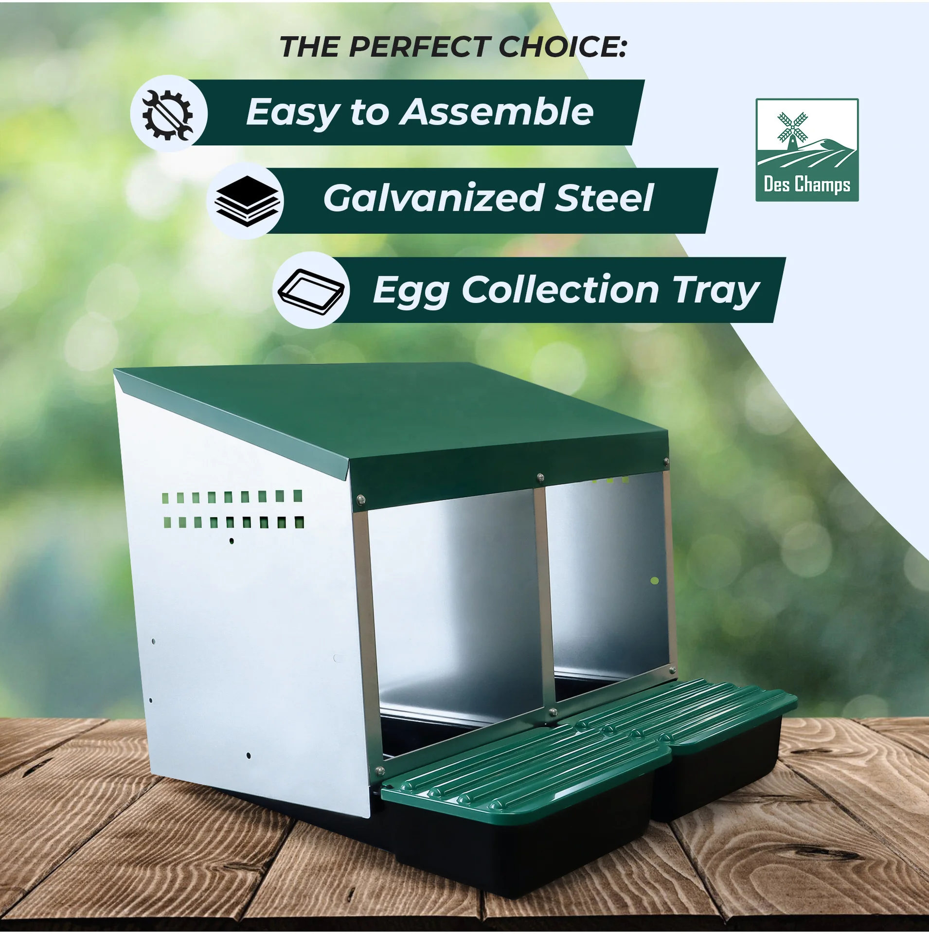 Customizable Forward Rollout & Rollaway, Hen & Chicken Nesting Box with Protective Egg Laying Collection Lids