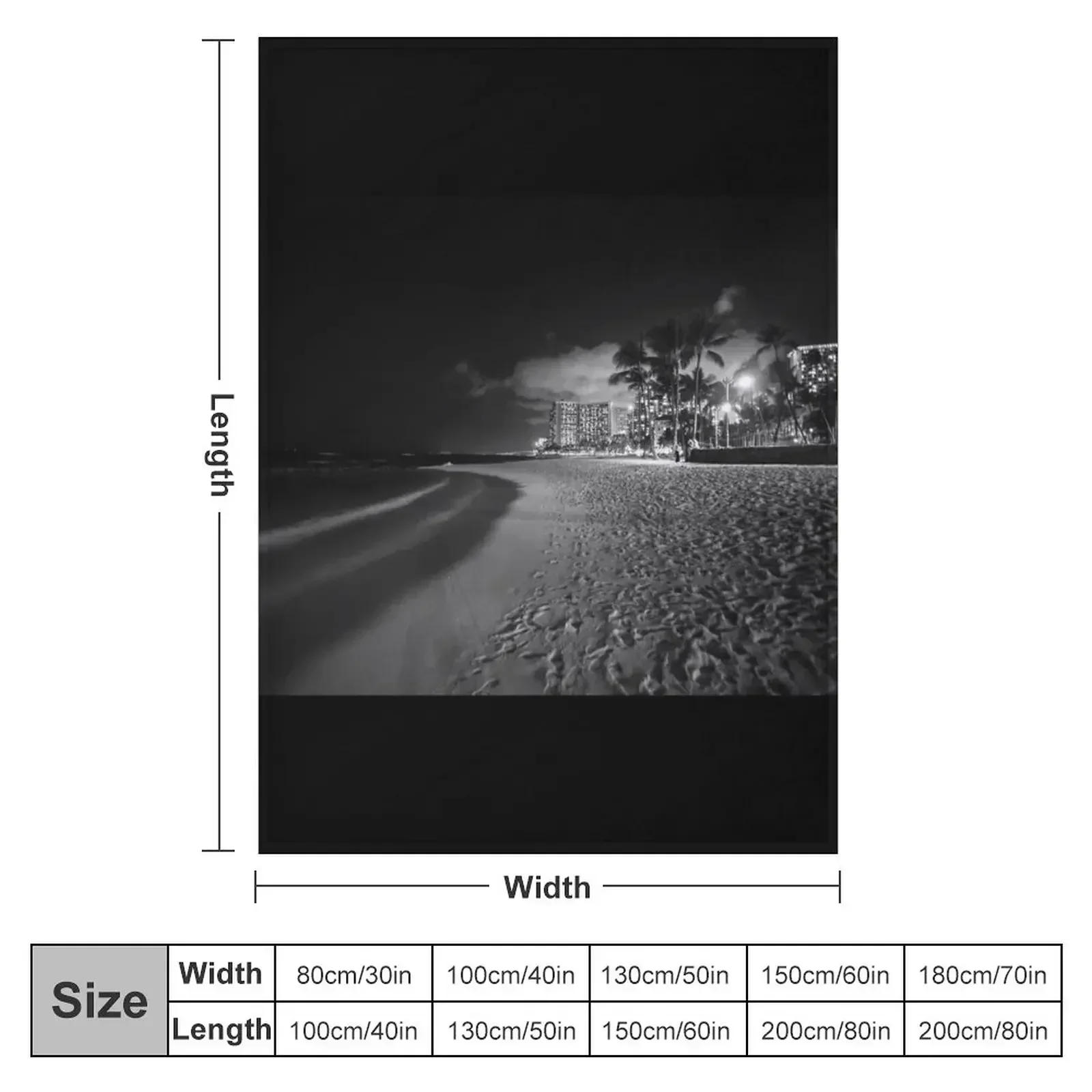 New Beach palm trees and buildings of Waikiki from beach on tropical island night Throw Blanket Warm Furry Beach Blankets