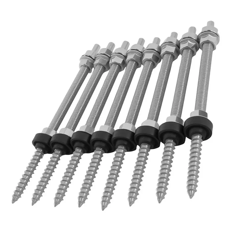 シルバーハンガーボルト-m10-x-200-mm、組み立て済み、v2a、高さ調整可能、太陽光発電用屋根用、8個パック-ac17