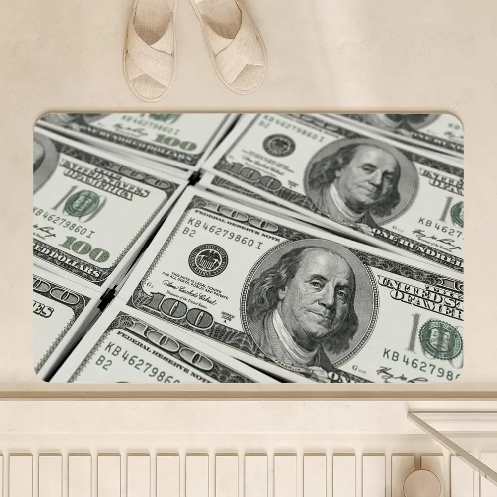 Money Dollars Rich Fashion Floor Mat Anti-Slip Kitchen Bedroom Tufted Rug Carpet Living Room Entrance Rug Home Decor