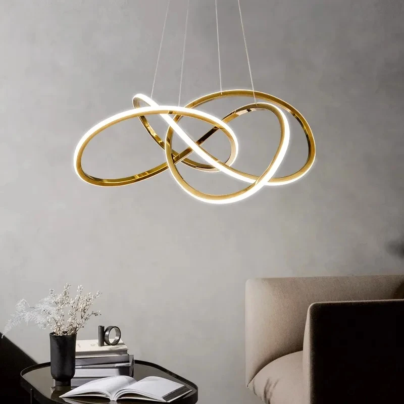 

Nordic Gold circle pendant light led curve line lamp for Dining Room living room LED Electroplated aluminium Ceiling Hanglamp
