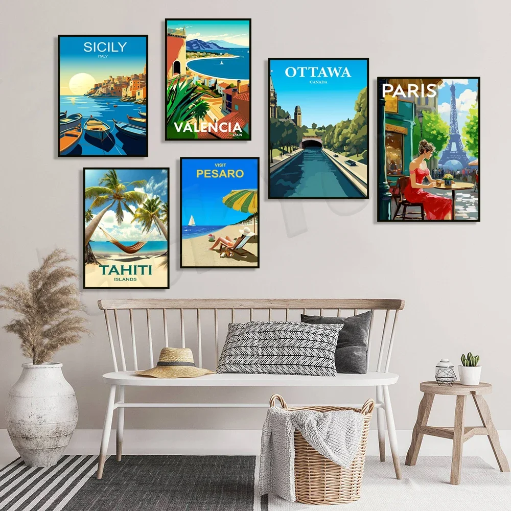 Madeira, Tahiti, Sicily, Ottawa, Paris, Amsterdam, Sweden, Valencia, Spain, Yosemite, Italian Riviera Adriatic travel poster