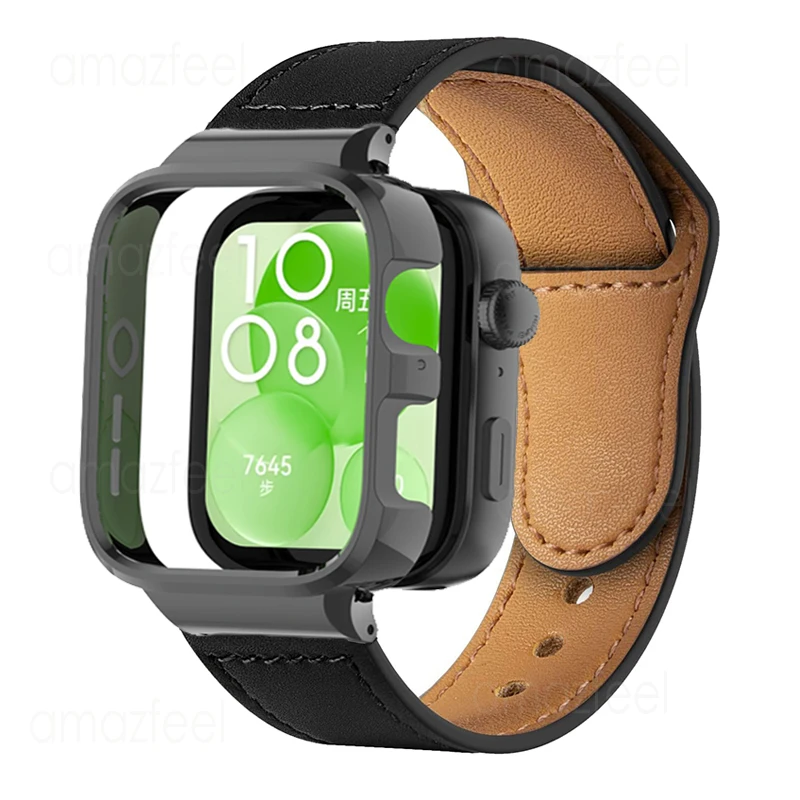 Correa de cuero para Huawei Watch Fit 3, correa de reloj para huawei Watch fit 3, pulsera huawei fit3, carcasa protectora de Metal