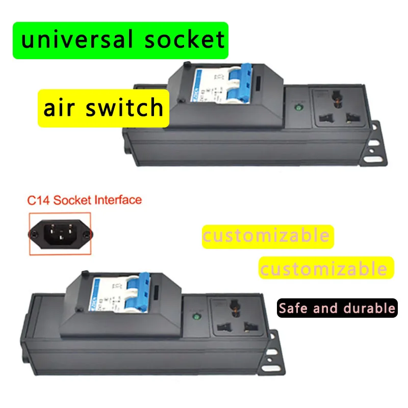 Regleta de alimentación PDU con puerto C14 para toma de pared, enchufe universal para rack de armario de red, eléctrico inalámbrico con LED y control por interruptor de aire