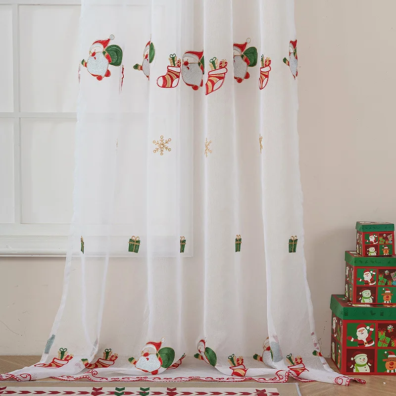 1PC White  Christmas Sheer Curtains for Living Room, Snowflake  Drapes for Bedroom, Xmas Holiday Winter Window drapes