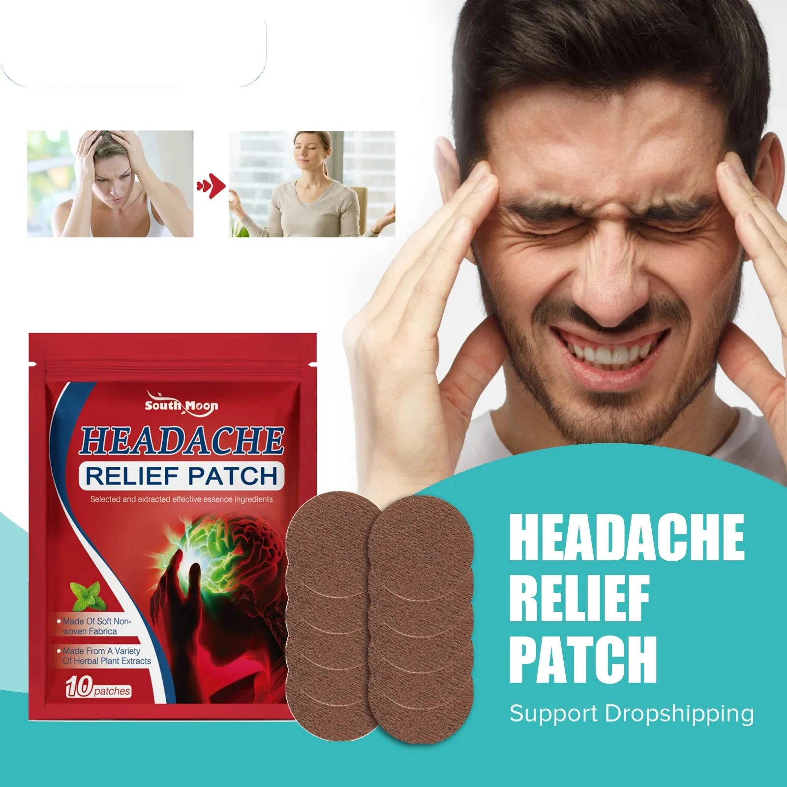 10pcs Headache Relief Patches Improve Migraine Mental Anxiety Insomnia Relieve Stress Nerve Relax Dizziness Treatment Body Care